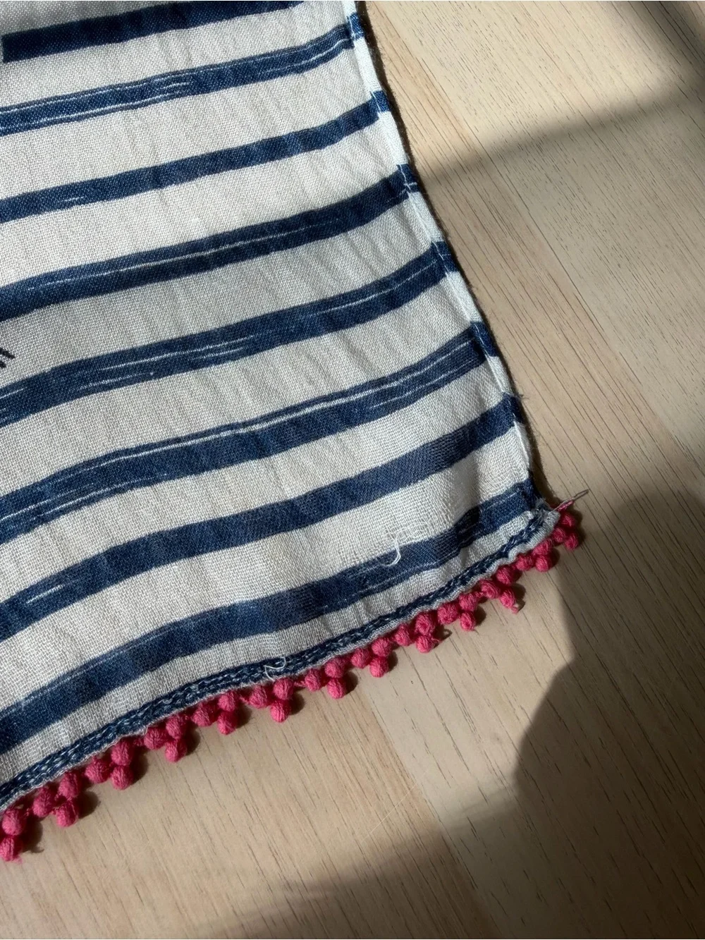 Nautical Striped Minnie Mouse Beach Scarf Sarong with Pink Pom Pom Trim Boho